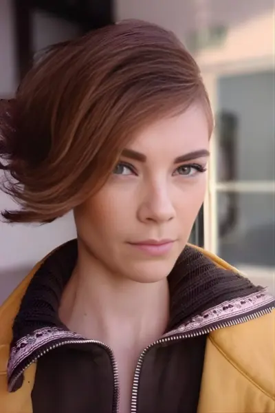 Krátky účes s veľmi dlhou ofinou z kaderníctva Môj salón Bratislava